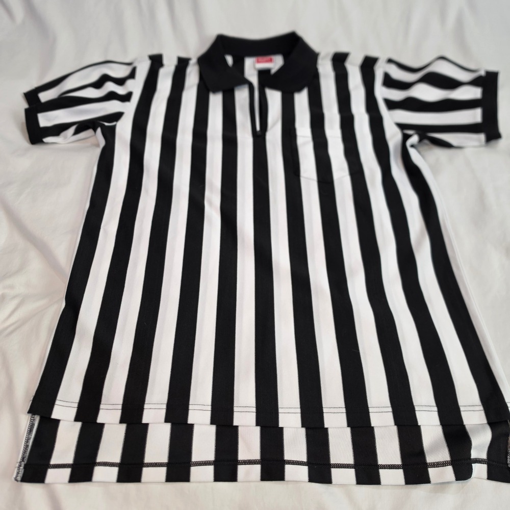 Rawlings Referee Jersey‎ Mens Large Black White Excellent Striped Quarter Zip